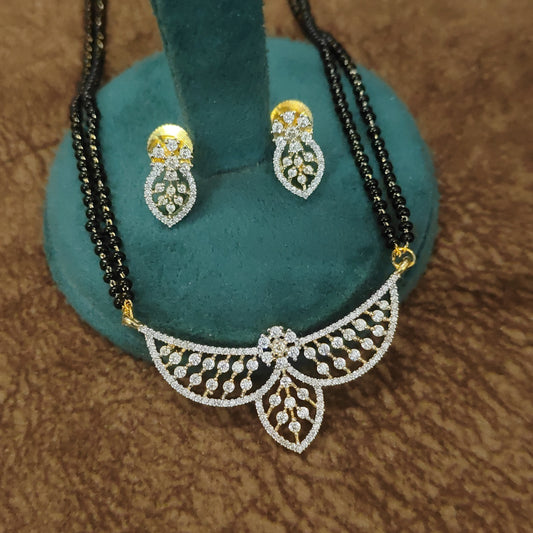 Elegant CZ Diamond Look Black Beads Mangalsutra Set