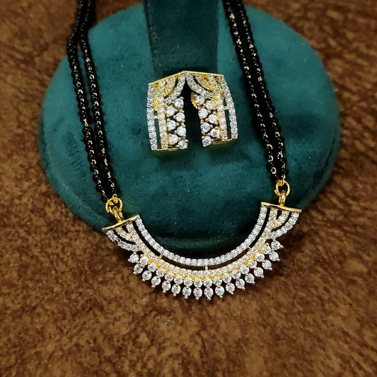 Elegant Half-Moon CZ Mangalsutra Set with Earrings
