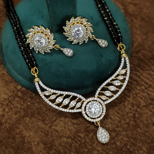 Sparkling Round Solitaire CZ Marquise Mangalsutra Set with Earrings