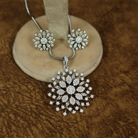 Starlight Silver Plated Bloom CZ Pendant Set