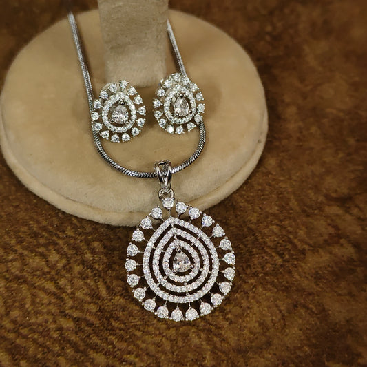 Silver Aura Tear-Drop Pendant Set