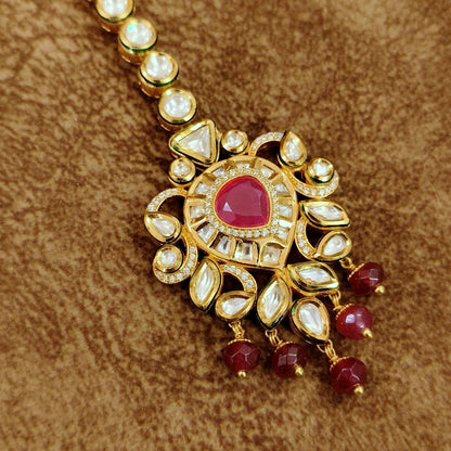 Royal Kundan Maang Tikka with Ruby Drop – Bridal Wedding Head Jewelry