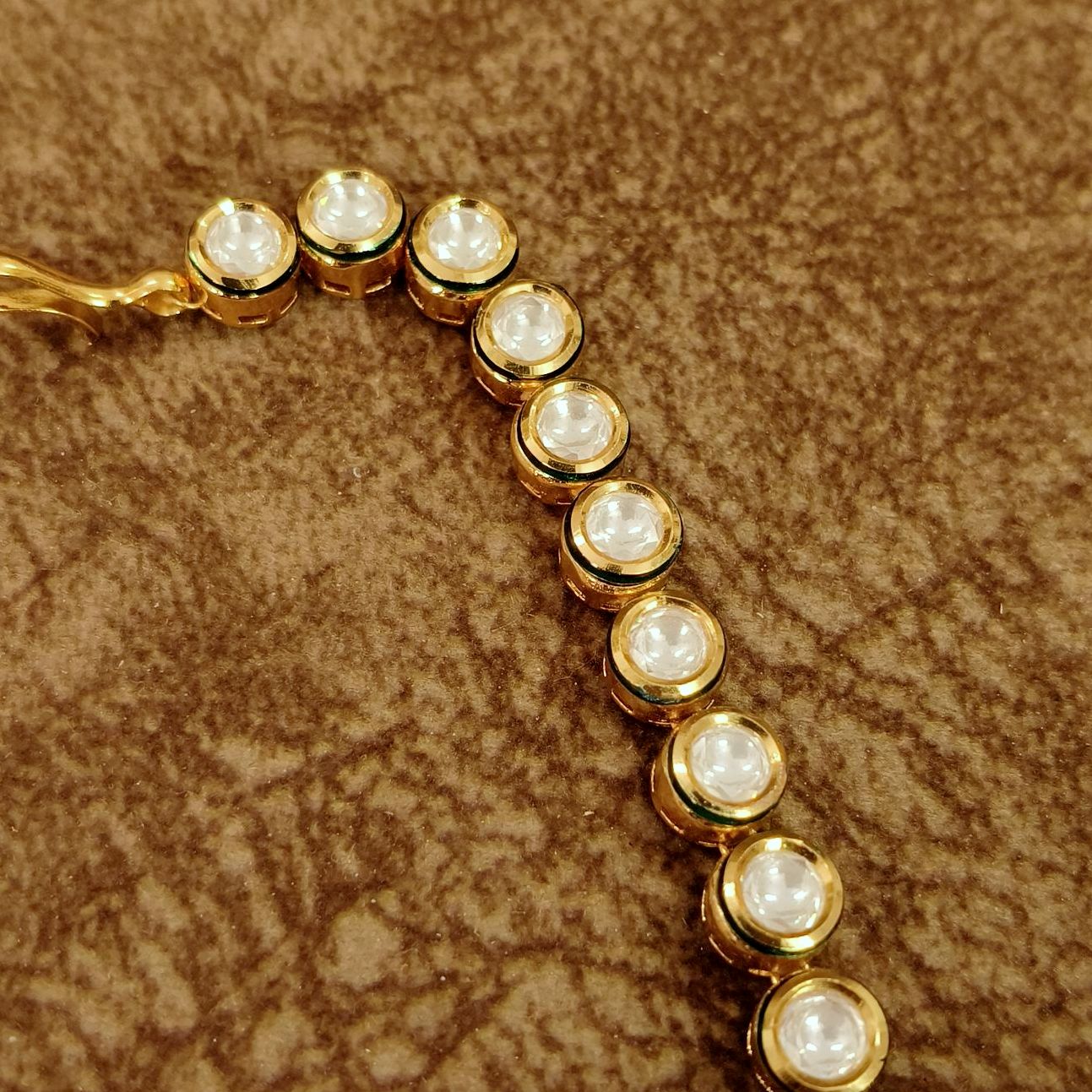 Kundan Pearl Maang Tikka with Pink Stone – Bridal Wedding Head Jewelry