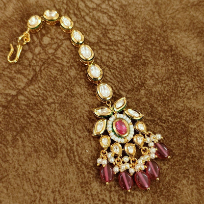 Kundan Ruby Drop Maang Tikka for Women – Bridal Wedding Head Jewelry