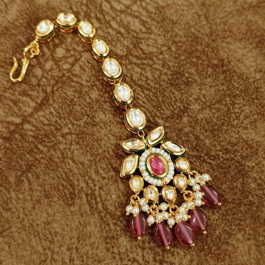 Kundan Ruby Drop Maang Tikka for Women – Bridal Wedding Head Jewelry