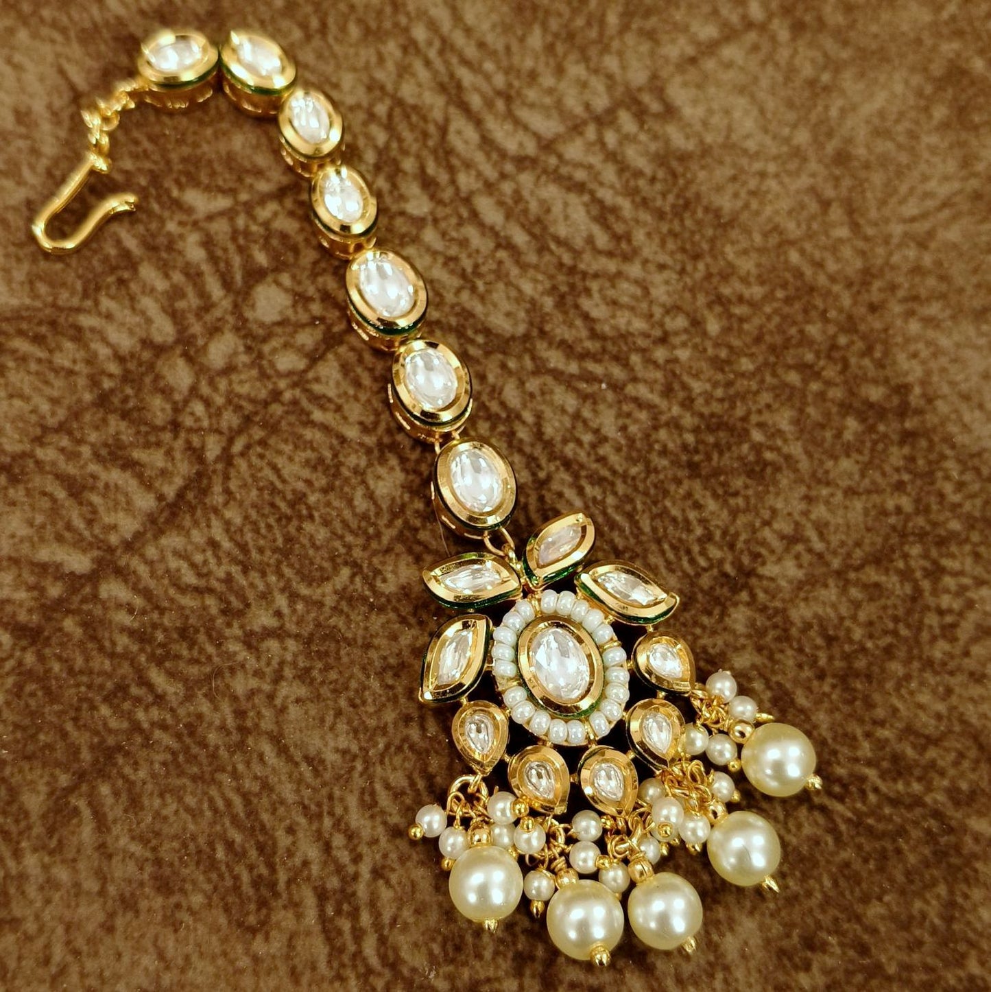 Kundan Pearl Drop Maang Tikka for Women – Bridal Wedding Head Jewelry