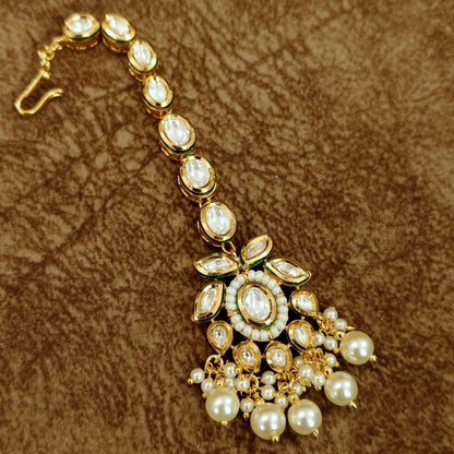 Kundan Pearl Drop Maang Tikka for Women – Bridal Wedding Head Jewelry