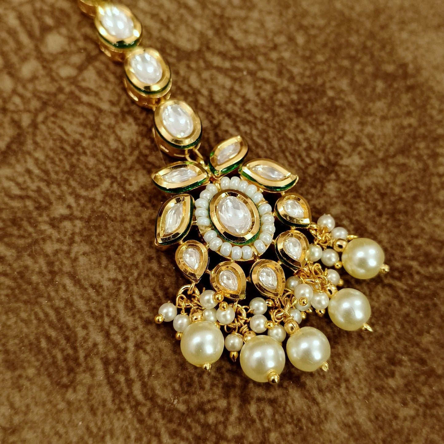 Kundan Pearl Drop Maang Tikka for Women – Bridal Wedding Head Jewelry