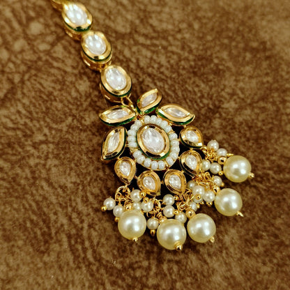 Kundan Pearl Drop Maang Tikka for Women – Bridal Wedding Head Jewelry