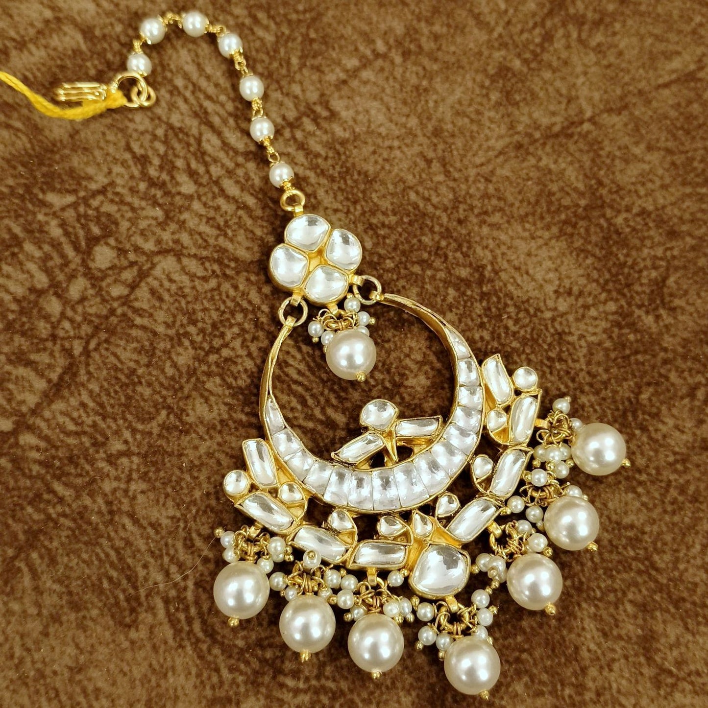 Pearl Kundan Crescent Maang Tikka for Women – Bridal Wedding Head Jewelry