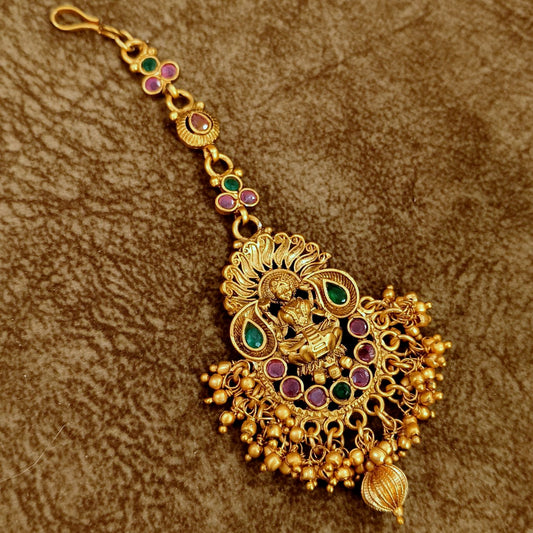 Krishna Temple Maang Tikka with Kundan Stones – Antique Bridal Wedding Head Jewelry