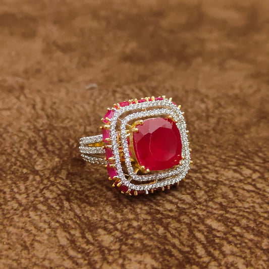 Royal Ruby CZ Statement Ring | Cushion-Cut Gold-Plated Cocktail Ring for Women