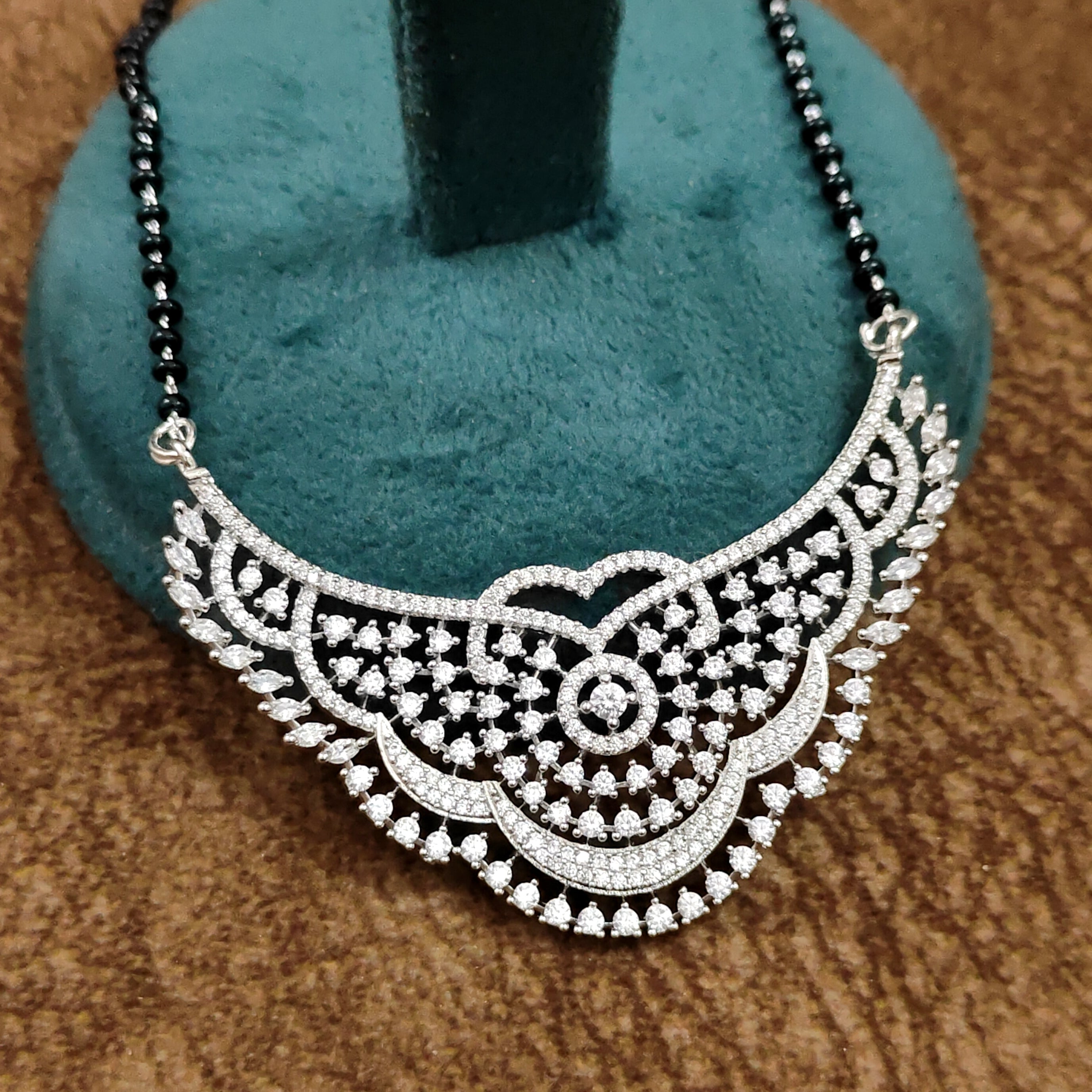 Diamond Look Mangalsutra – Pendant Front View – Sanvi Jewels