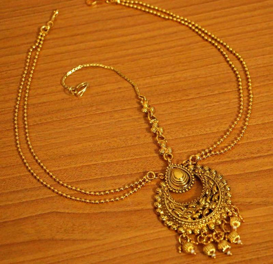 Gold look chaand bali style bridal maang tikka