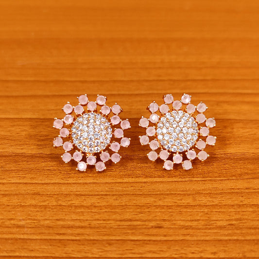 Blush Radiance Floral Stud Earrings – Pink Stone & CZ Diamond Halo Earrings for Women