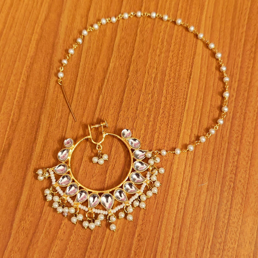 White Kundan Nose Ring
