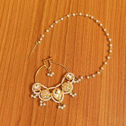 White Kundan Nose Ring