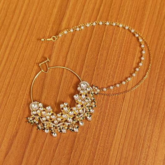 White Kundan Nose Ring