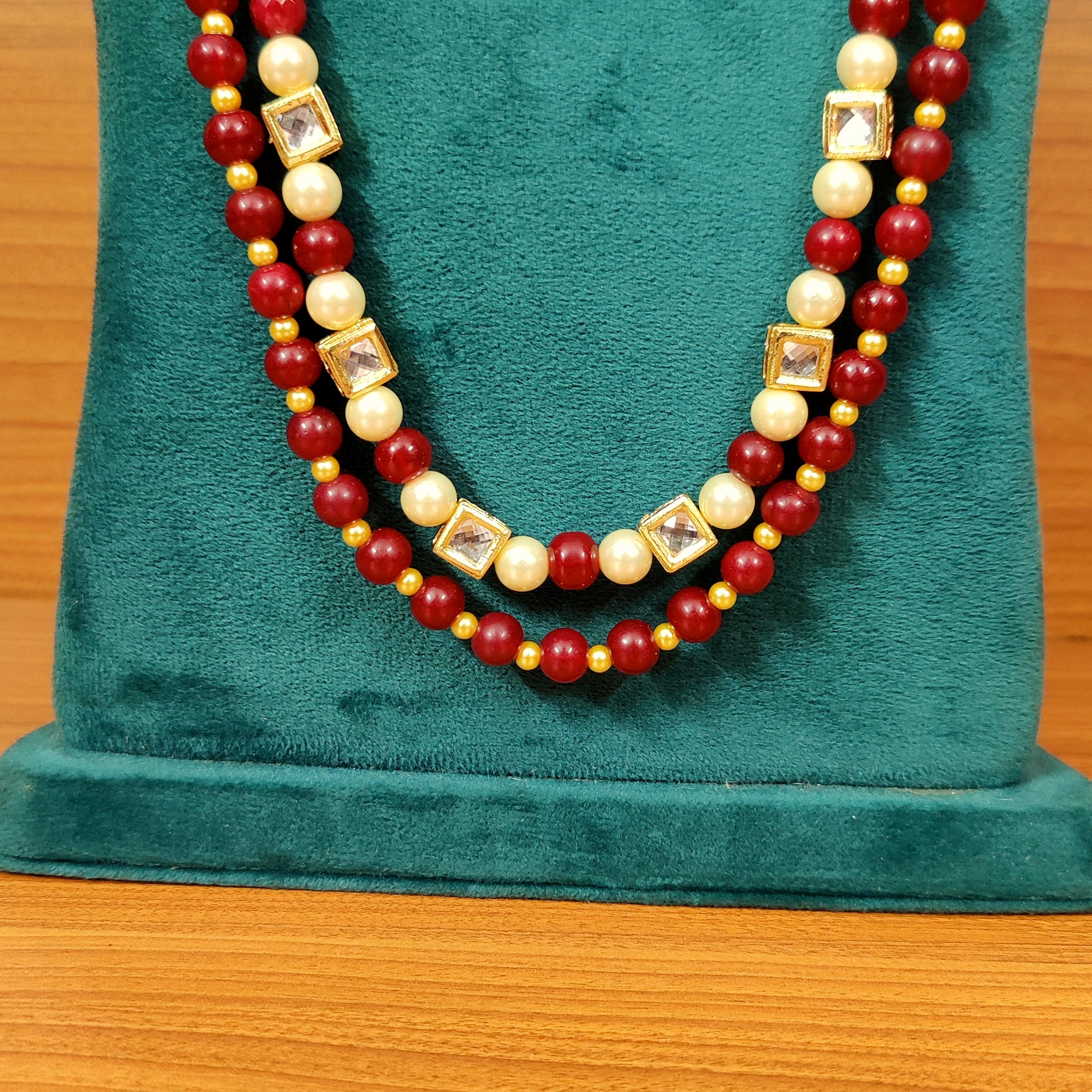 Red Cutting And Gold Beads Long Indian Necklace – Zivar Creations