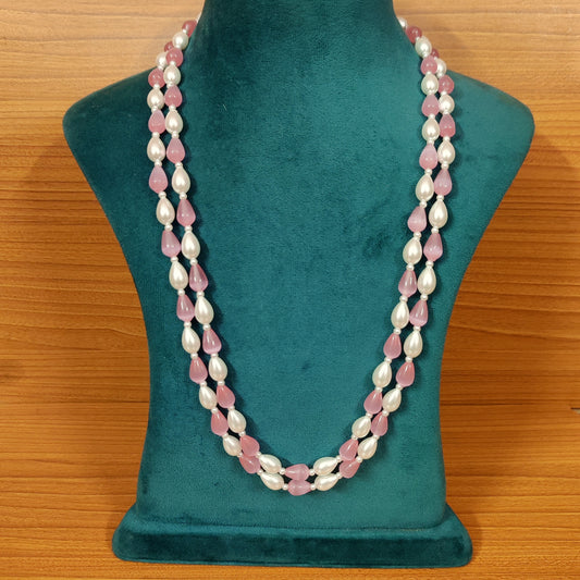 PINK MONALISA BEADS & SHELL PEARL 2 LAYERED NECKLACE