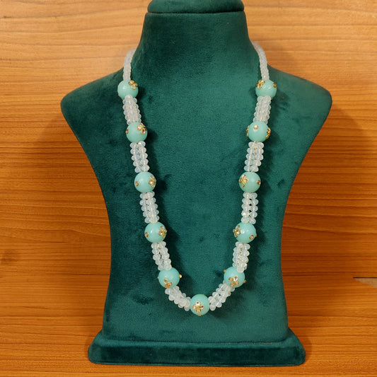 TURQUOISE BEADS AND CRYSTAL EMBEDED NECKLACE