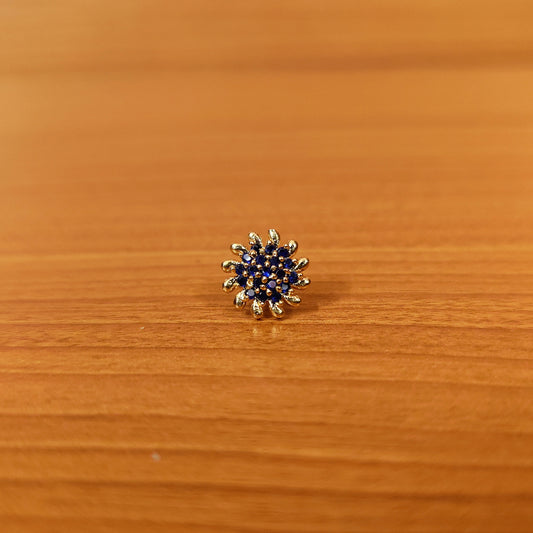 Blue Sunflower Pattern Gold Plated Nose Pin