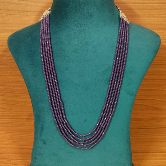 PURPLE CRYSTAL 3MM BEADS FINE 5 LAYERED NECKLACE