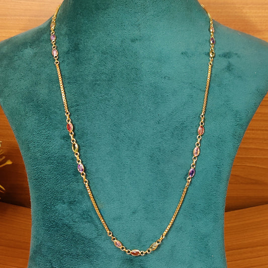 GOLD LOOK MULTICOLOUR CZ STONES CHAIN NECKLACE