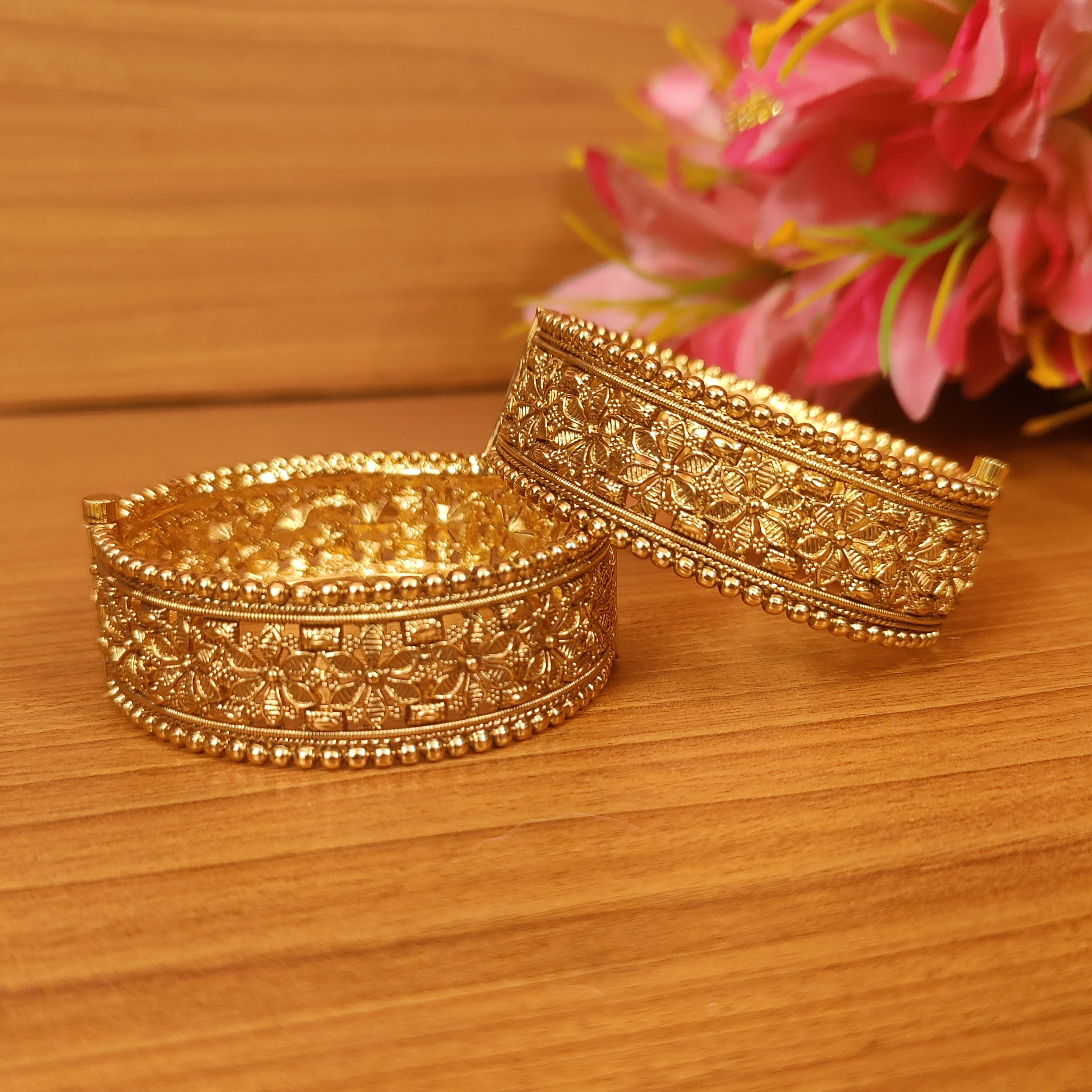 Pakistani Gold Bangles Design ANTIQUE GOLD PLATED FLORAL