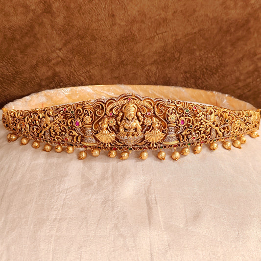 Real Gold Look Temple Cz & Kemp Stone Waistbelt/Oddinayam