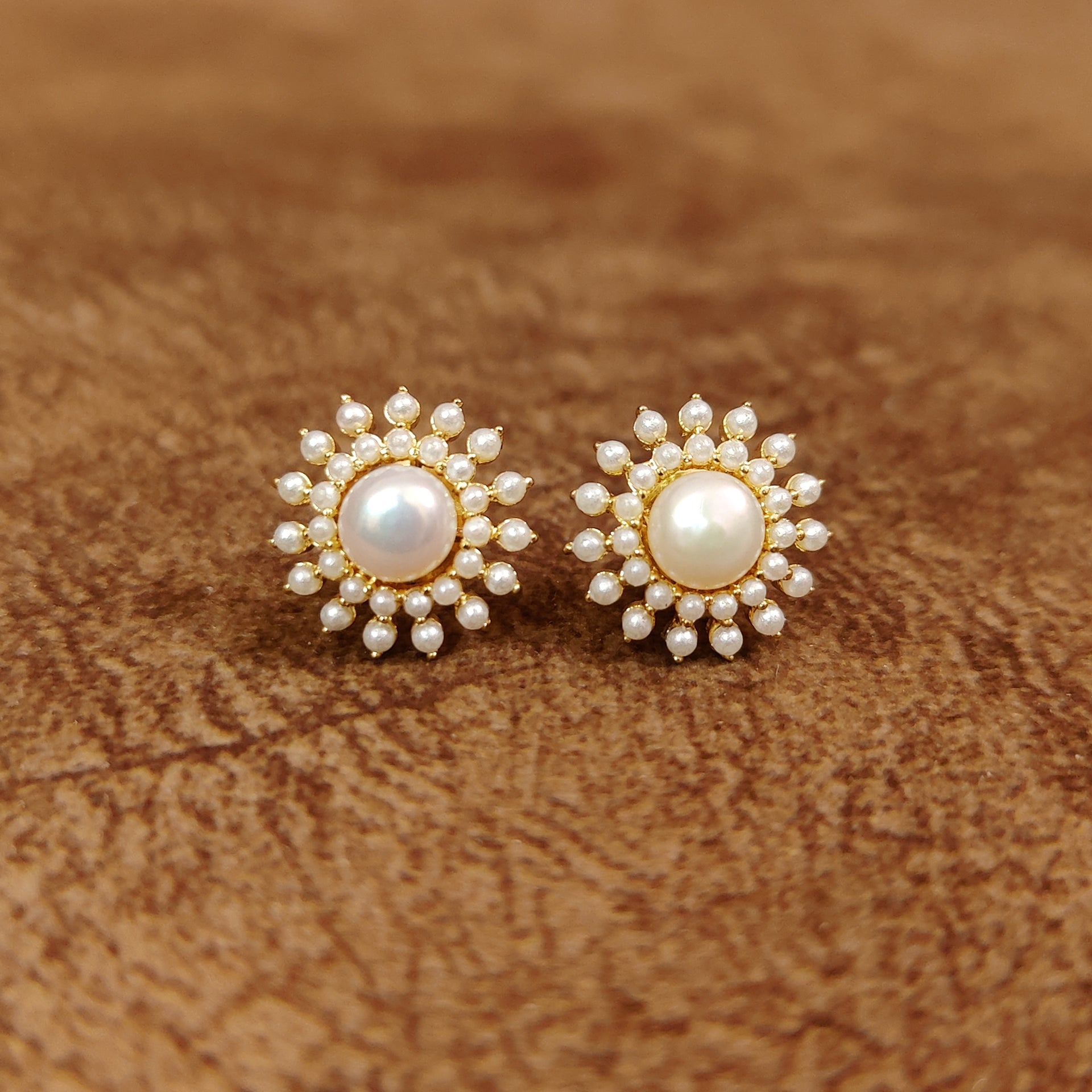 SEMI PRECIOUS PEARL STUDDED GOLD PLATED STUDS
