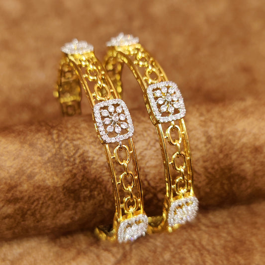 Designer CZ Studded Gold-Plated Bangles | American Diamond Bridal Bangles for Women
