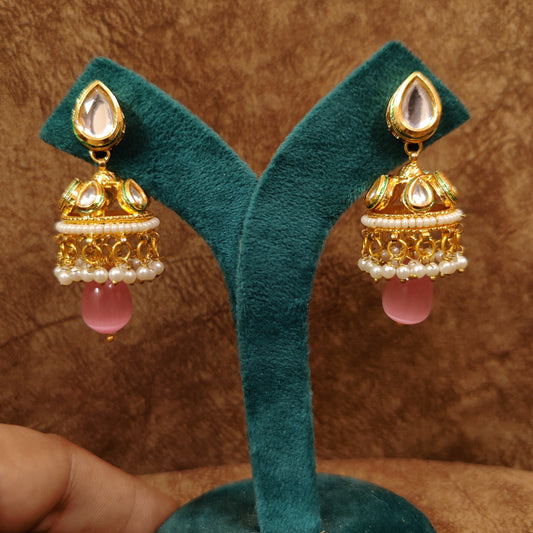 PINK COLOUR KUNDAN JHUMKAS