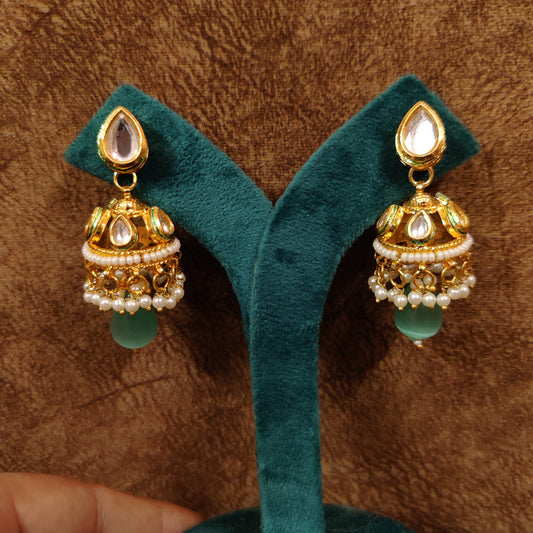 MInt green colour kundan Jhumkas