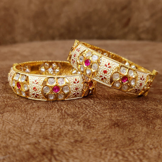 RUBY KUNDAN POLKI & MEENAKARI OPENABLE BANGLES