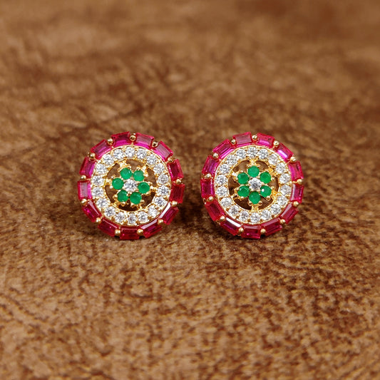 RUBY & EMERALD CZ STUDDED ROUND STUDS