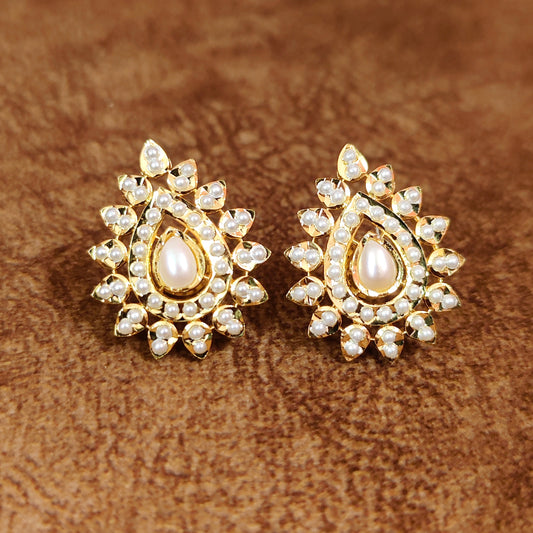Pearl Studded Pear Shape Jadau Style studs