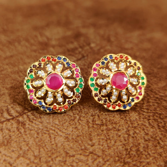 Multicolour Stone Studded Jadau Style Studs