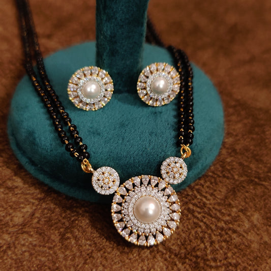 PEARL & CZ DIAMOND LOOK GOLD PLATED MANGALSUTRA