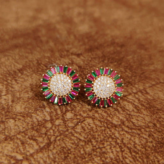 Ruby-Emerald Halo CZ Traditional Statement Earring