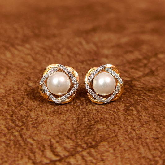 PEARL & CZ GOLD PLATED DIAMOND LOOK STUDS