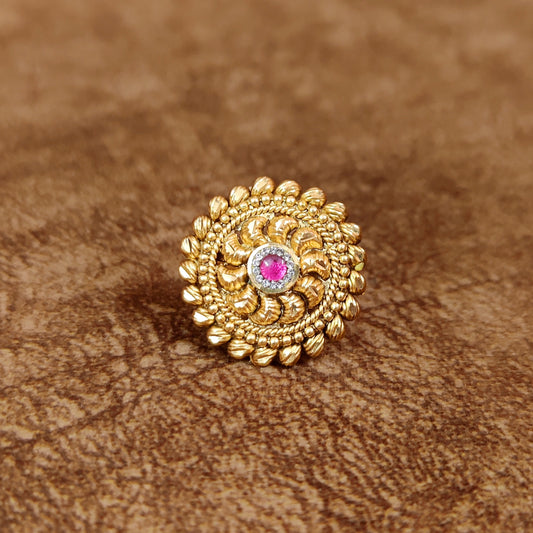 RUBY GOLD PLATED ADJUSTABLE COCKTAIL RING