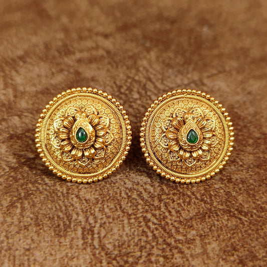 GOLD PLATED GREEN STONE BIG STUDS