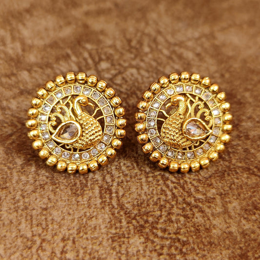 CZ POLKI GOLD PLATED PEACOCK STUDS
