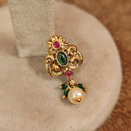 PREMIUM ANTIQUE GOLD PLATED KEMP STONE PRESSABLE NOSE PIN