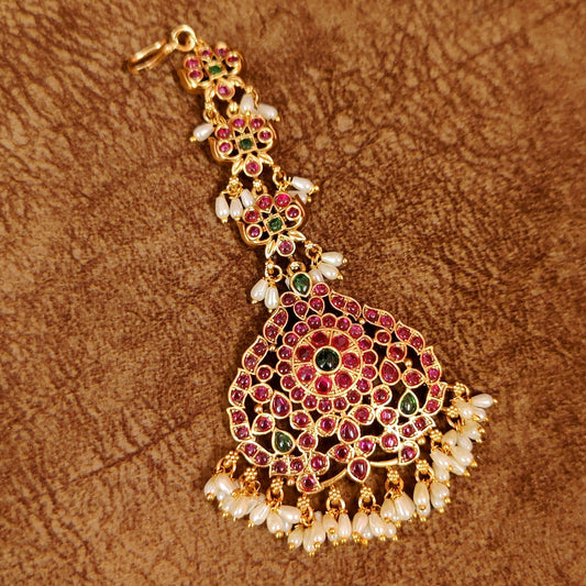 PREMIUM MULTICOLOUR KEMPU STONE BRIDAL MAANG TIKKA