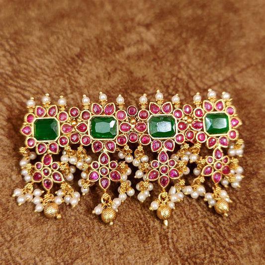 ROYAL EMERALD & RUBY REAL KEMP STONE TRADITIONAL HAIRCLIP