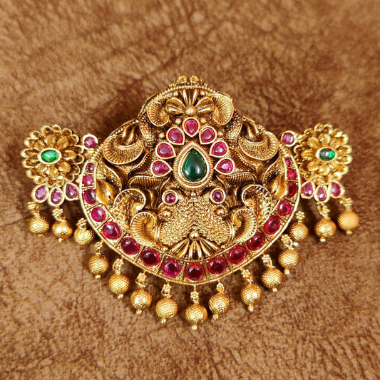 ANTIQUE GOLD REAL KEMP RUBY & EMERALD HAIR CLIP