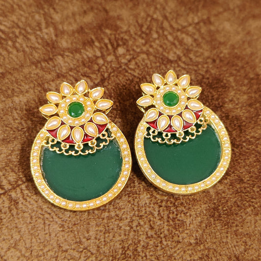 GREEN STONE PEARL EARRINGS