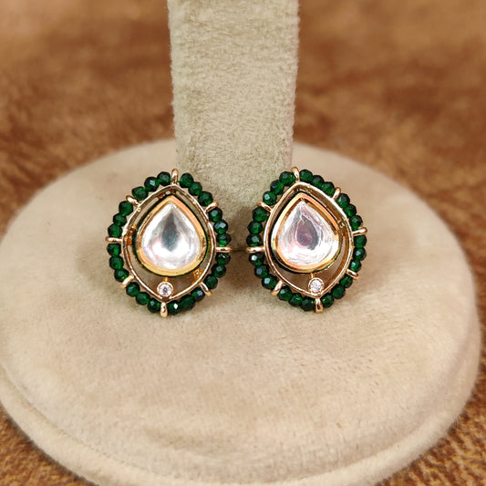 KUNDAN POLKI EMERALD LOOK STUDS